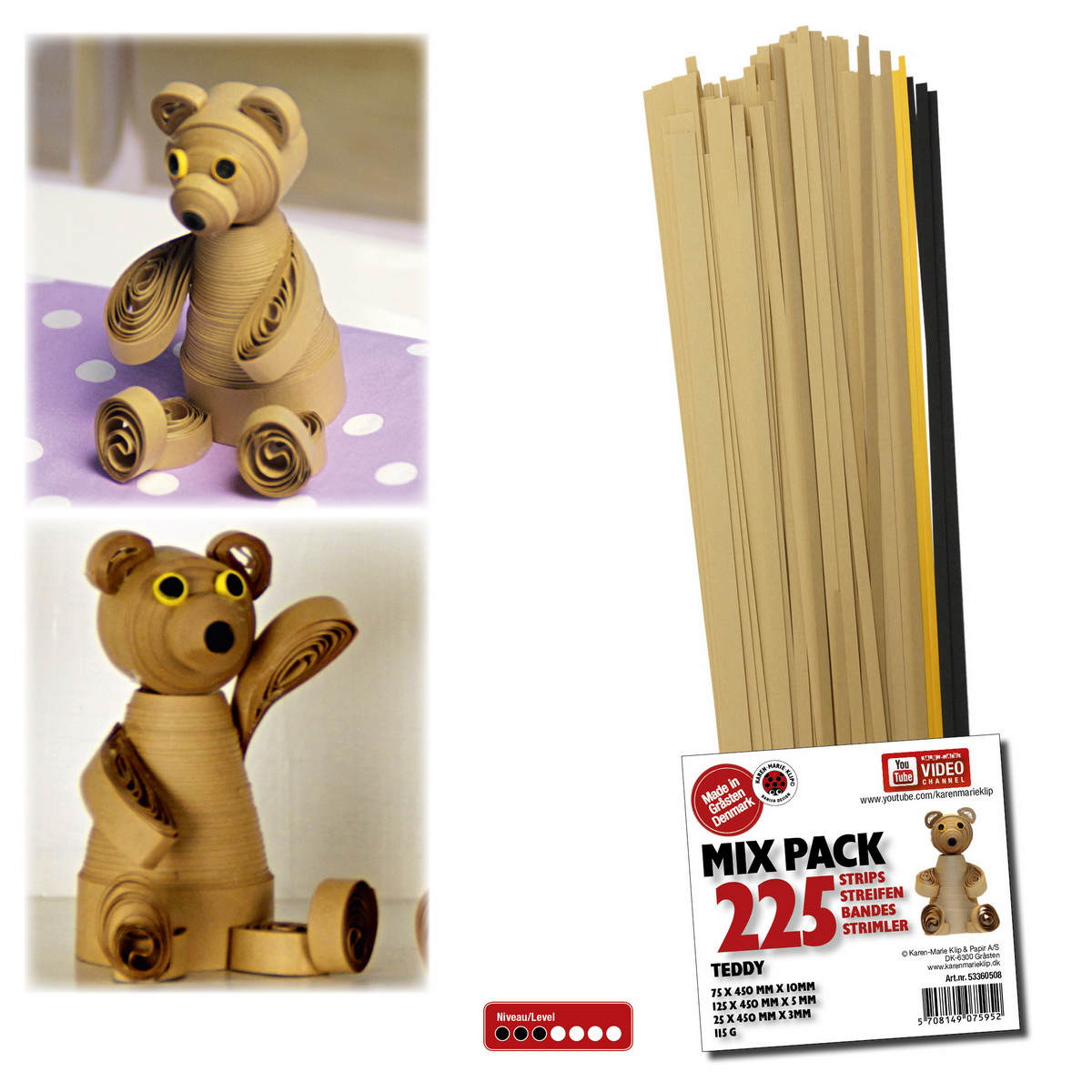 Quillingstreifen, 3 und 5 mm, Mixpack, 3D Teddy .